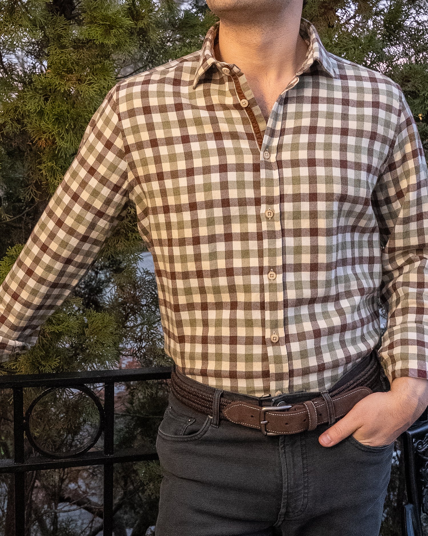 Green Brown Check Sport Shirt