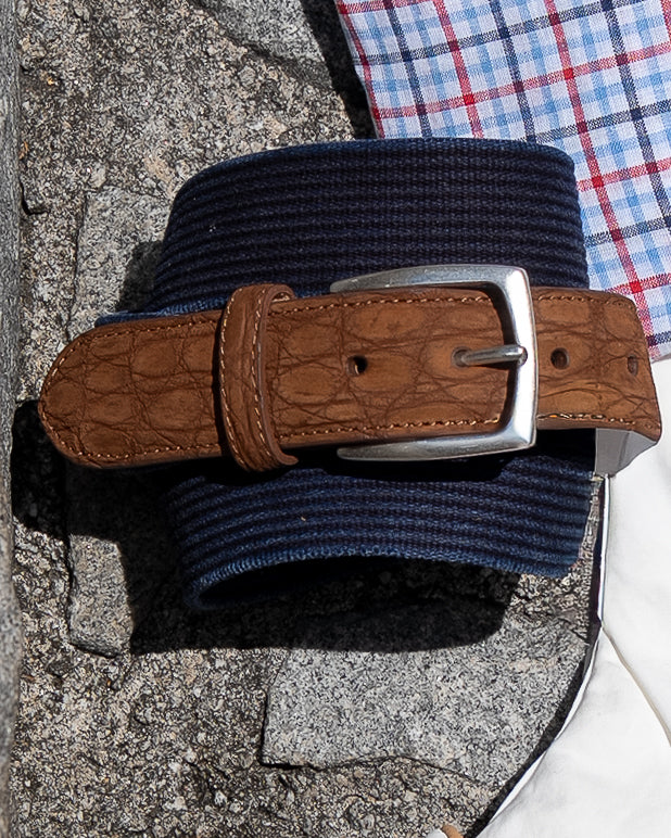 Ribbed Cotton Navy & Sueded Crocodile Belt