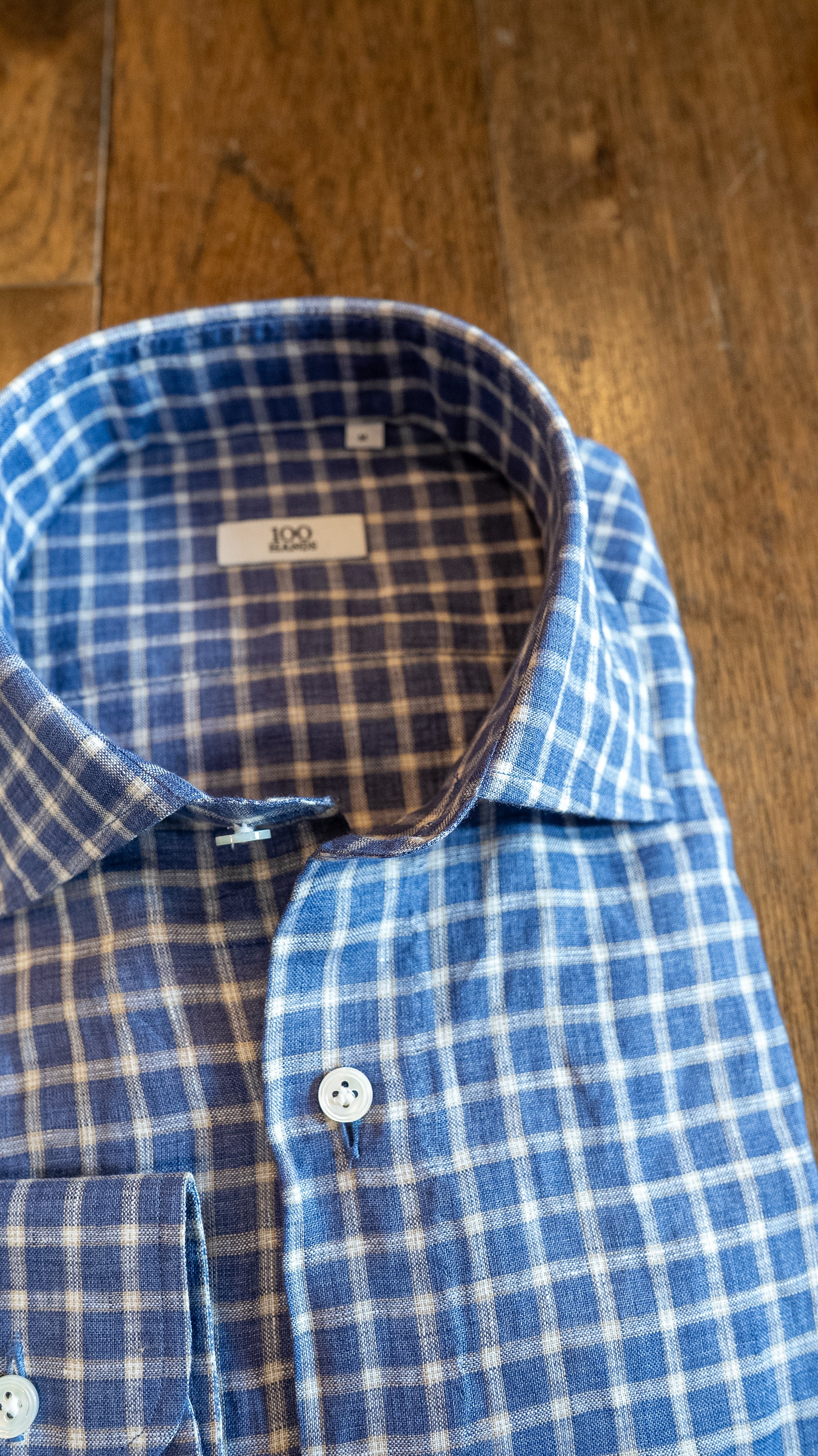 Blue & White Windowpane Linen Sport Shirt