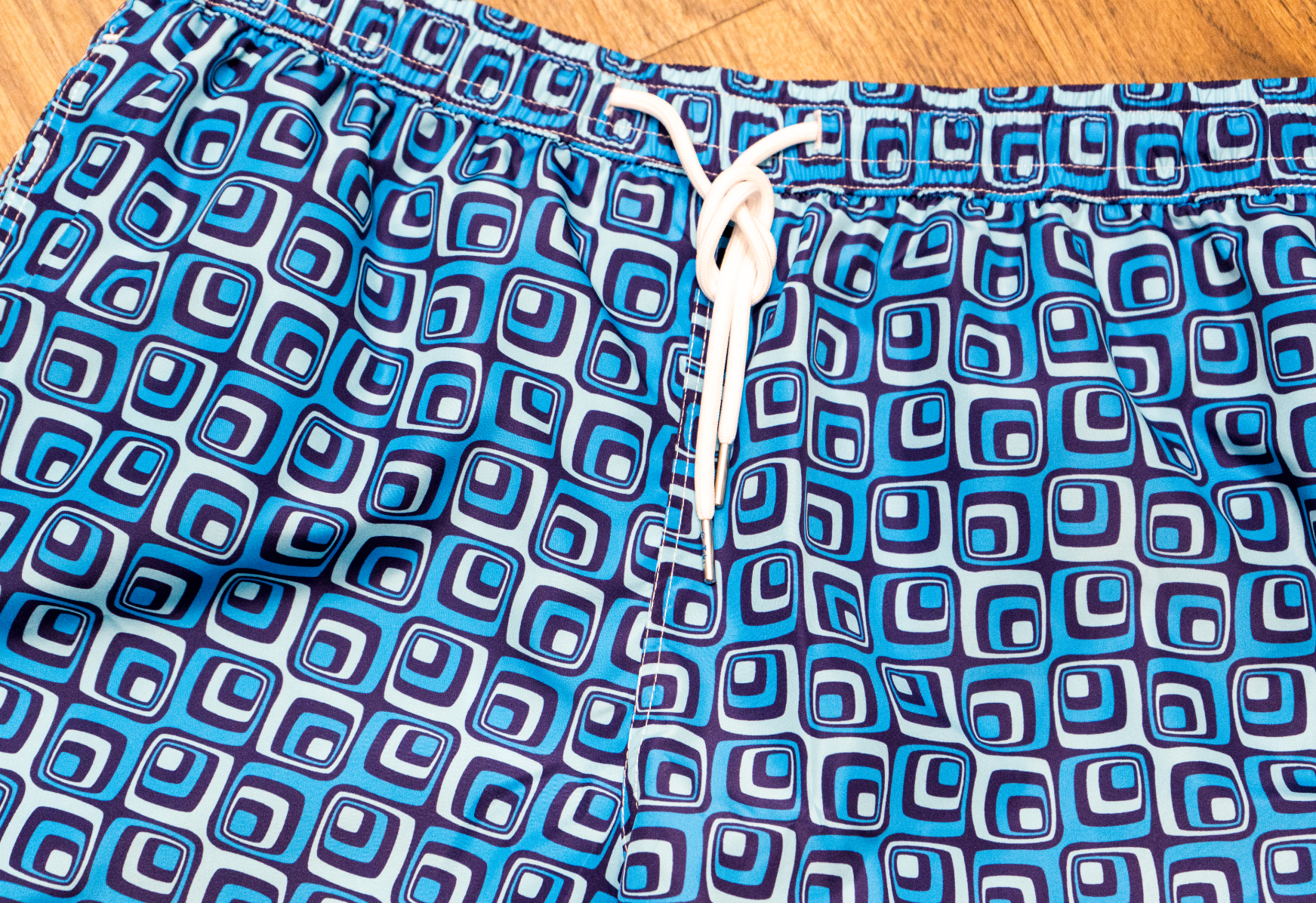Blue Geometric Print Tiki Napoli Swim Trunks