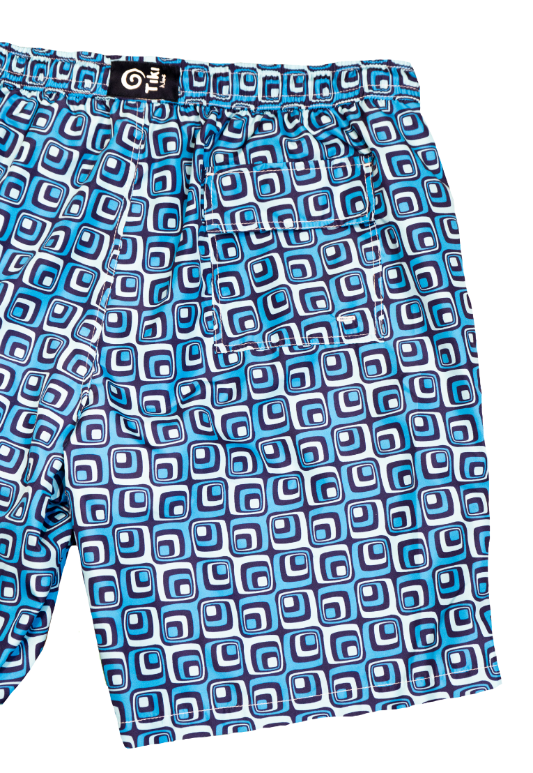 Blue Geometric Print Tiki Napoli Swim Trunks