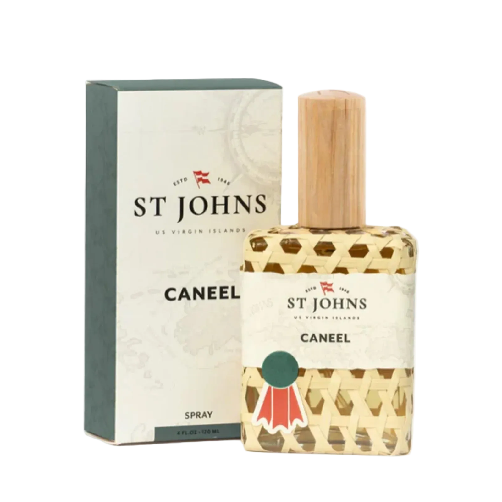 St. Johns Caneel perfume bottle and packaging on a white background