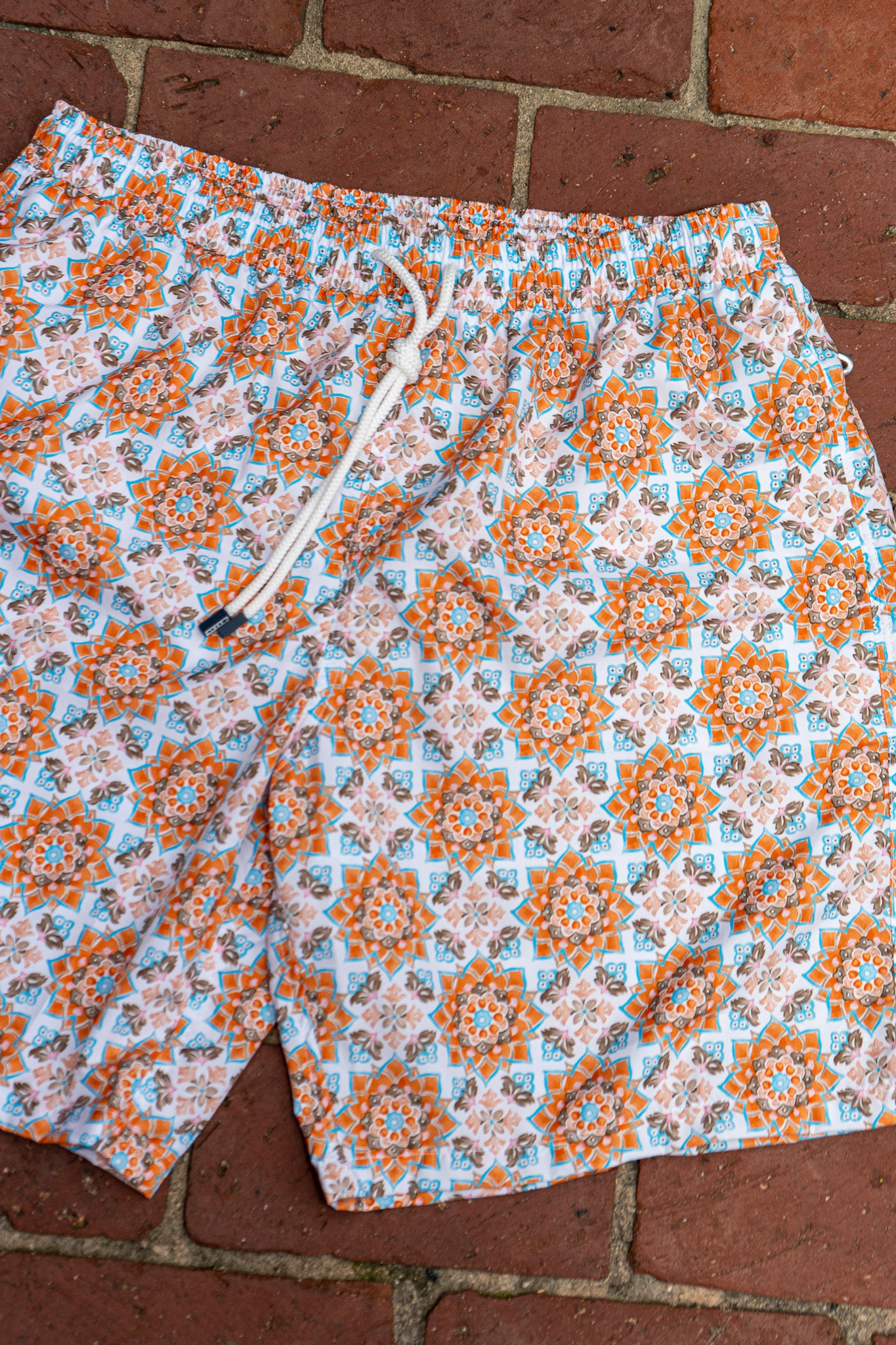 Orange Print Swim Trunks