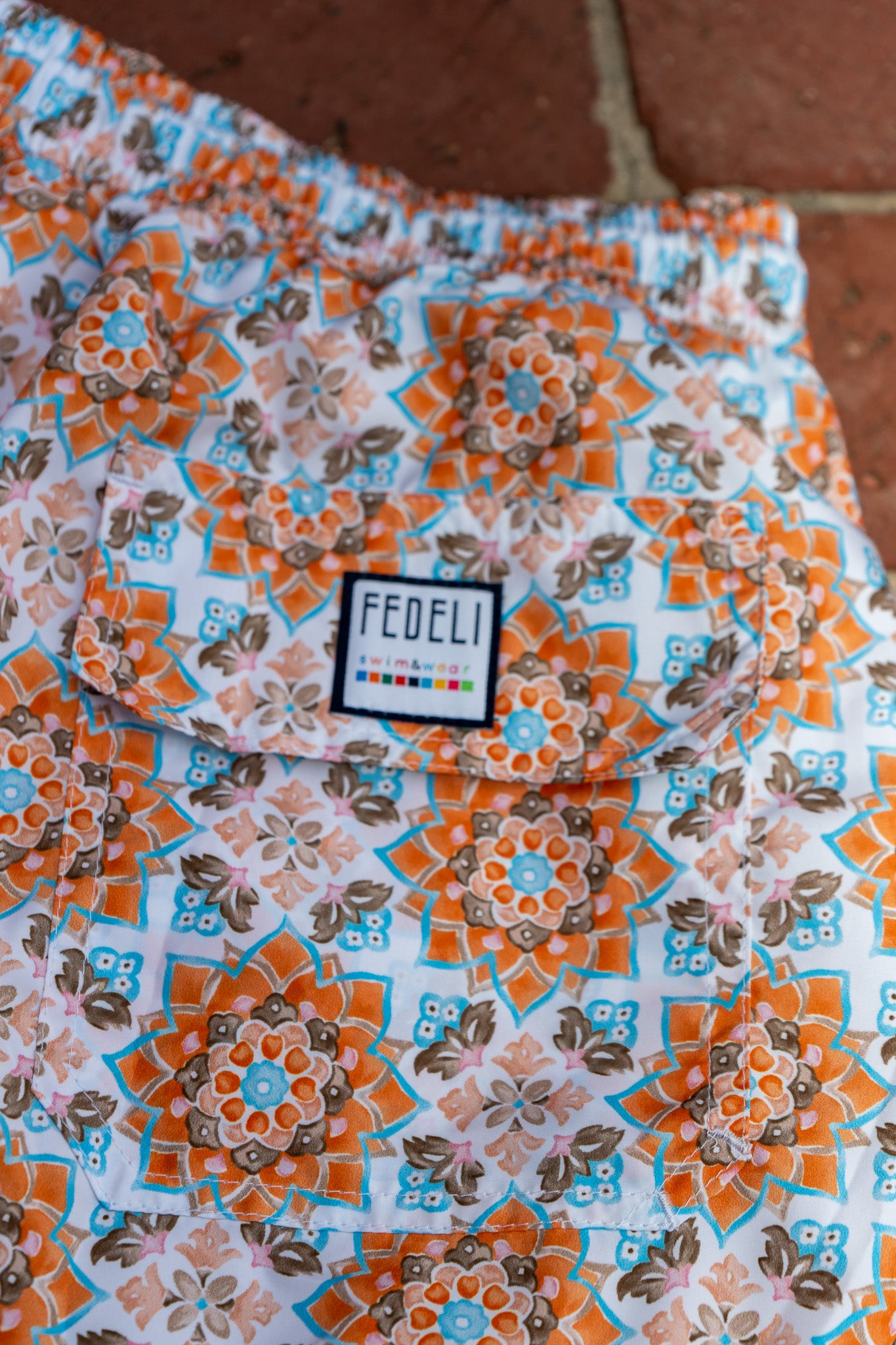 Orange Print Swim Trunks