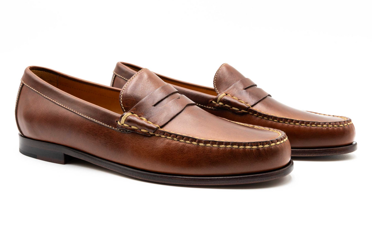 Old Row Oiled Saddle Leather Penny Loafers - Cigar display picture 1