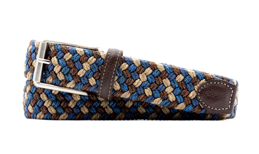 Como Braided Italian Linen and Elastic Belt in Blue Multi