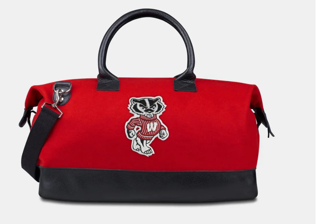 Wisconsin "Bucky Badger" Weekender Duffle Bag in Red
