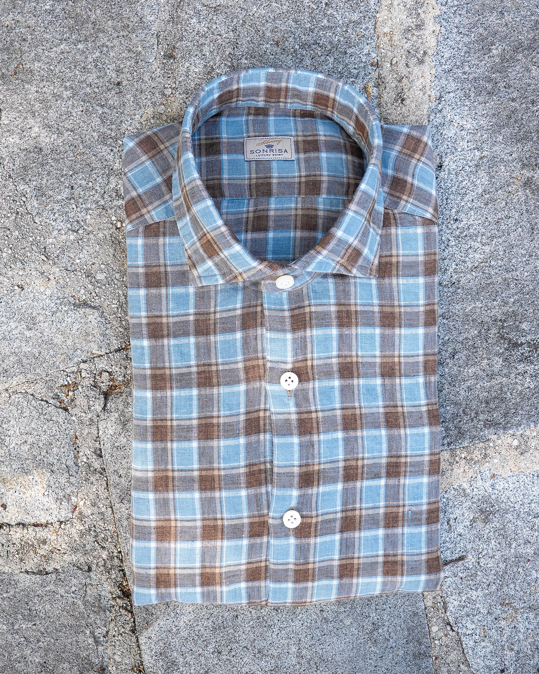 Brown Plaid Linen Sport Shirt
