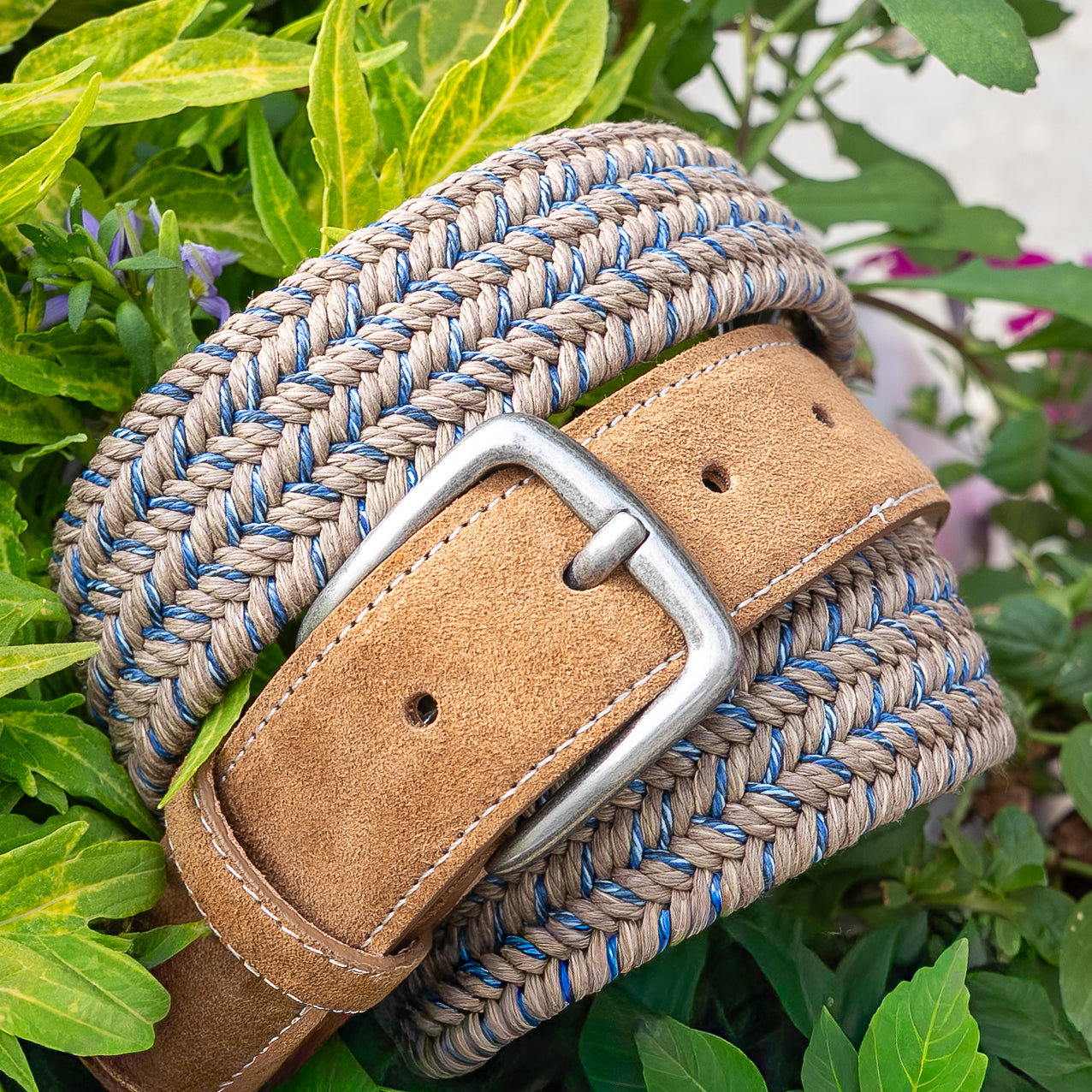 Tan & Blue Woven Belt