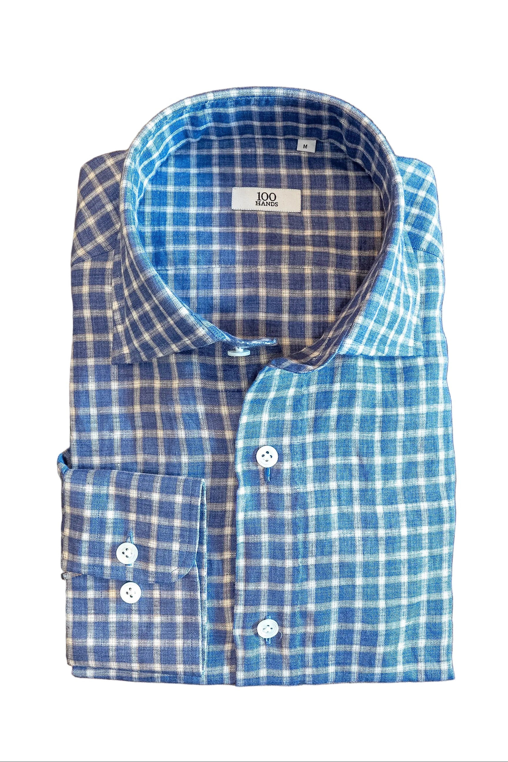 Blue & White Windowpane Linen Sport Shirt
