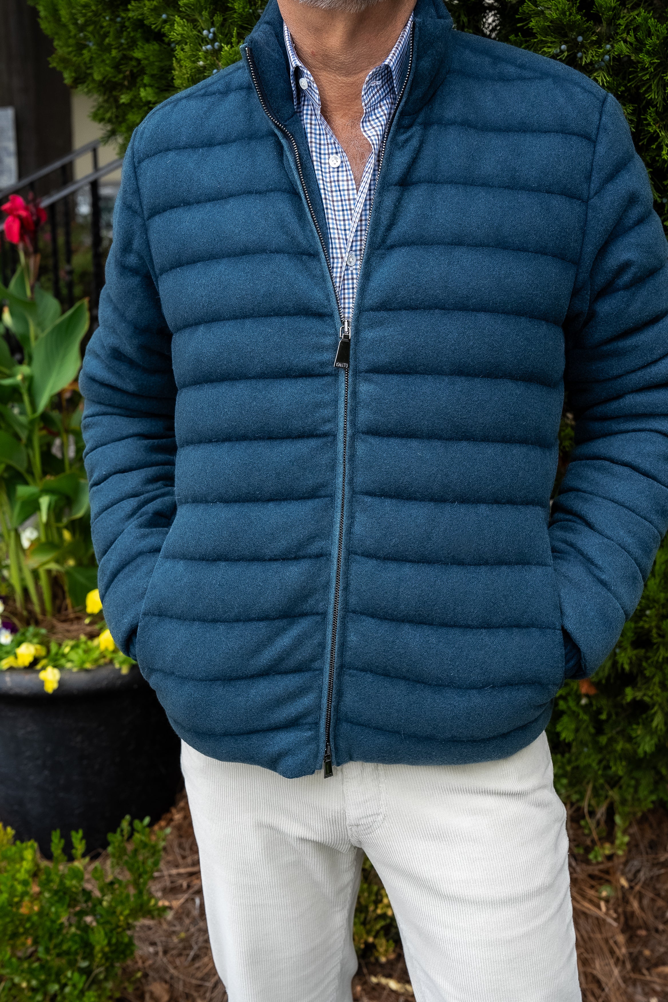 Garment Washed Cashmere Quilted Jacket