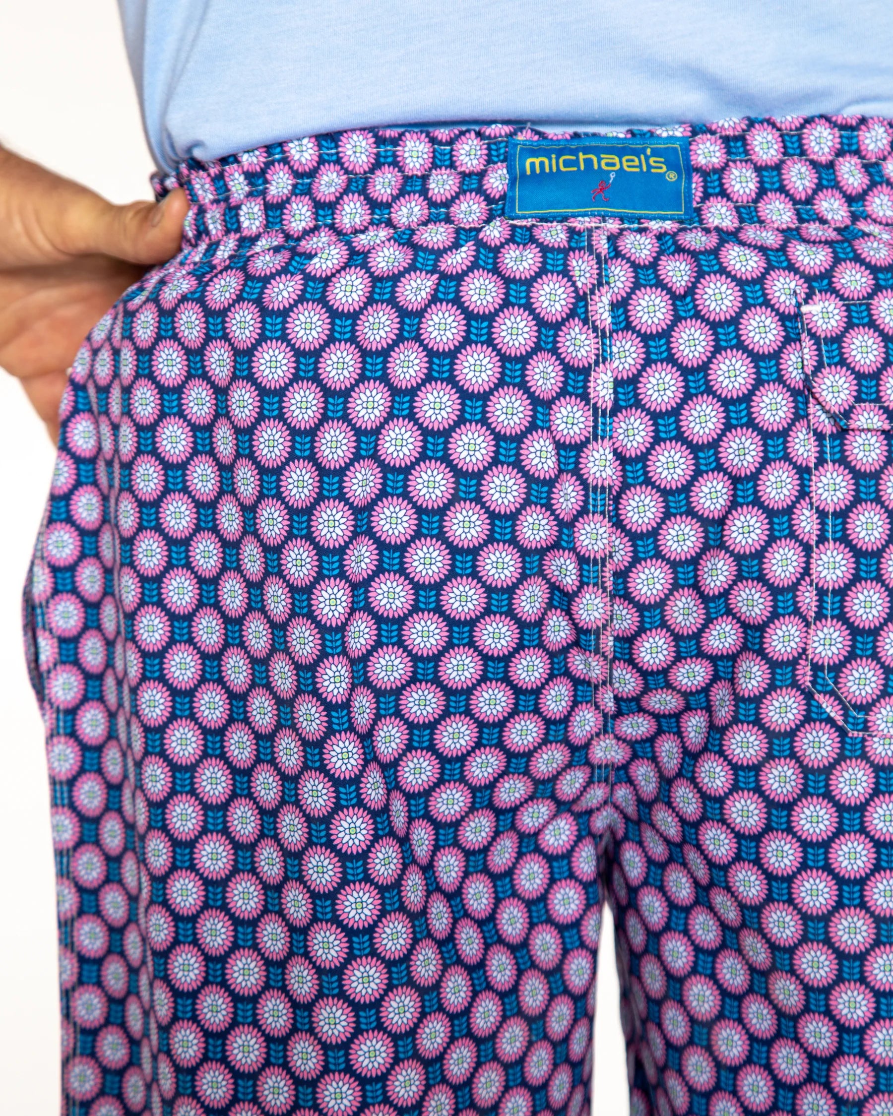 Retro Flowers Navy & Coral Swim Trunks
