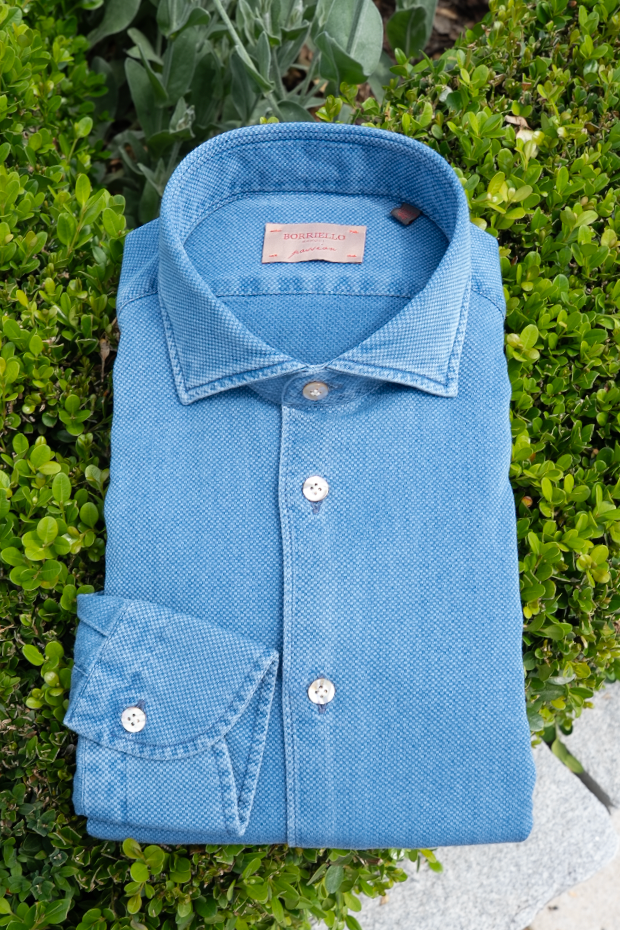Micro-Check Textured Chambray Sport Shirt