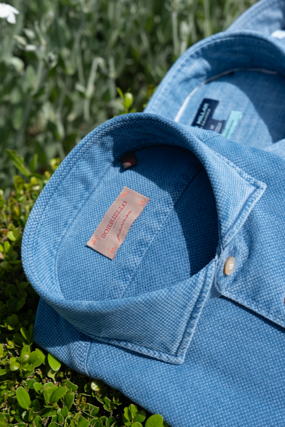Micro-Check Textured Chambray Sport Shirt
