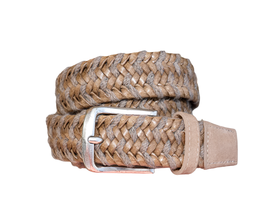 Leather & Raffia Suede Tab Belt Dune