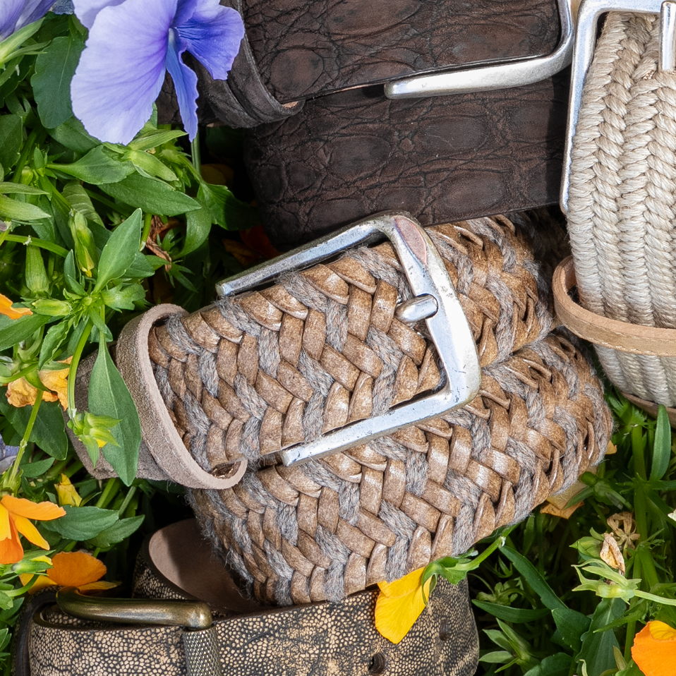 Leather & Raffia Suede Tab Belt Dune