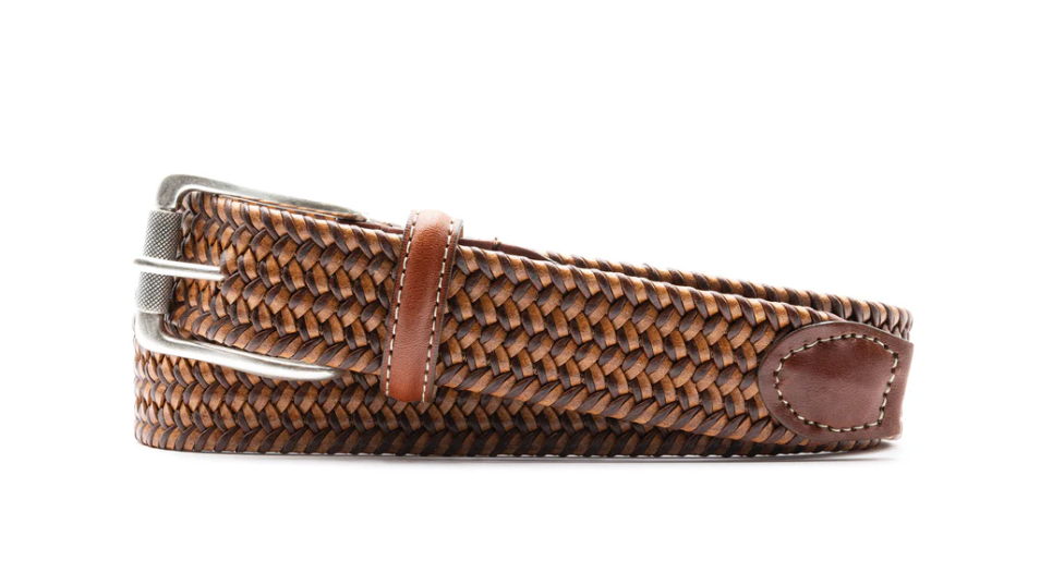 Telluride Braided Italian Saddle Leather &amp; Elastic Belt in Maple