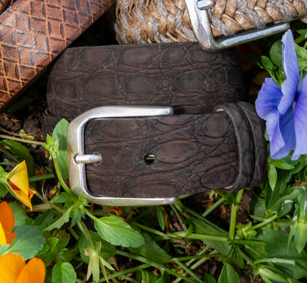 Chocolate Sueded Crocodile Belt