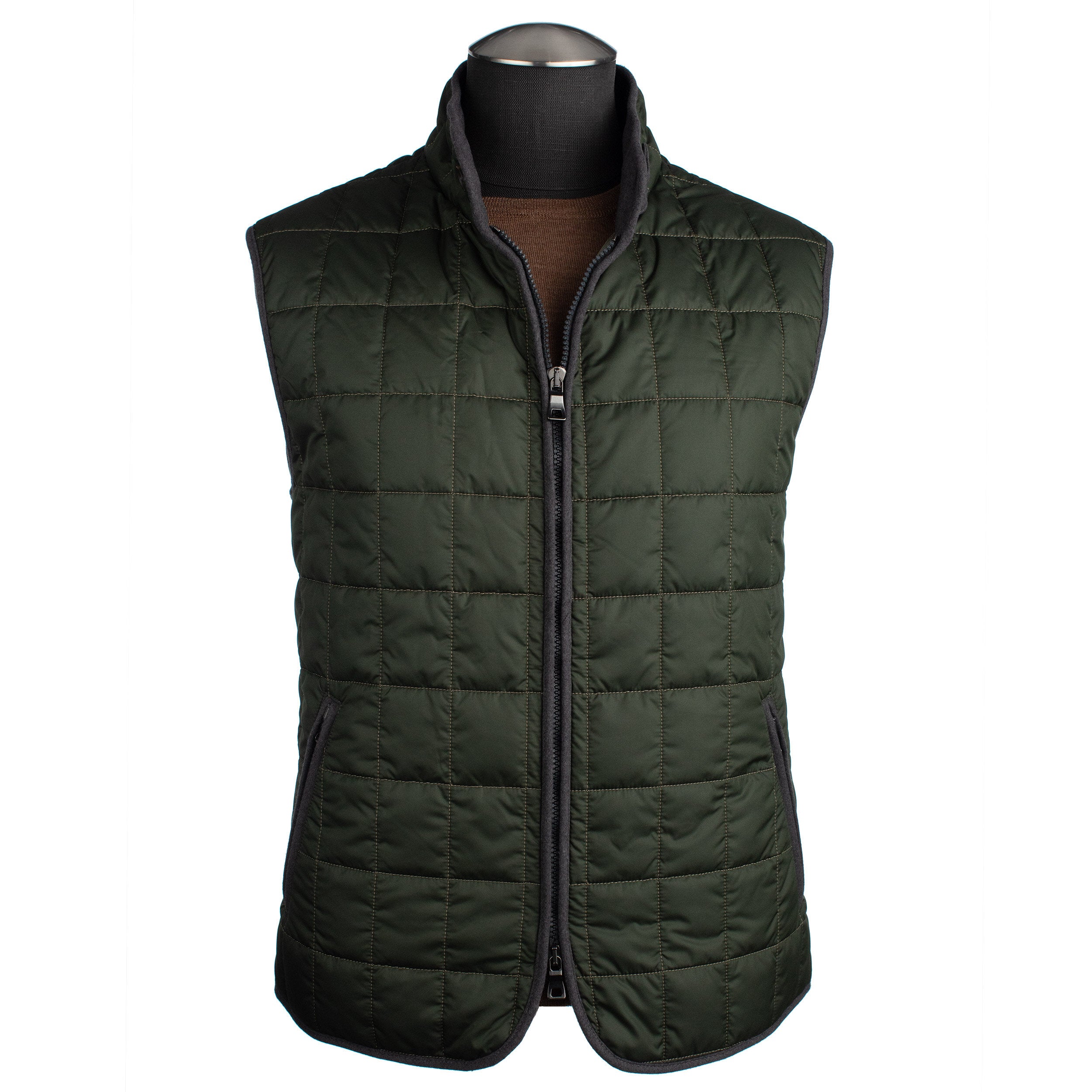 Water Repellent Quilted Nylon Vest in Forest Green