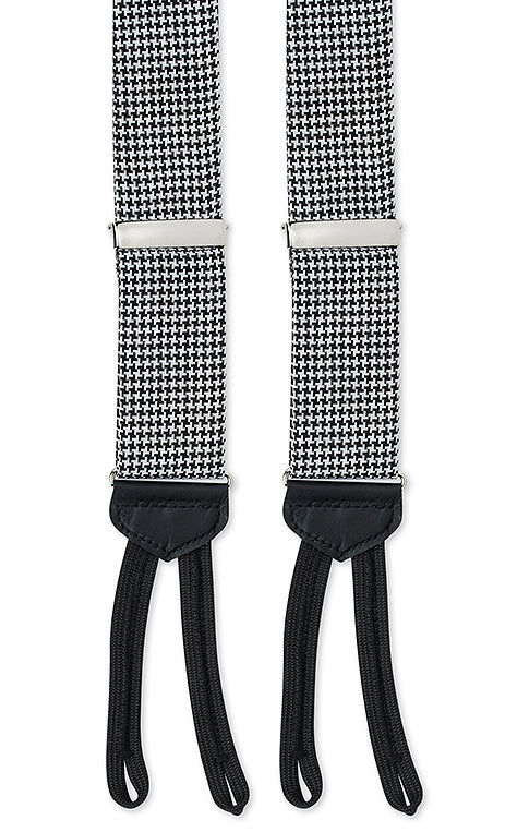 Black and White Houndstooth Silk Suspenders